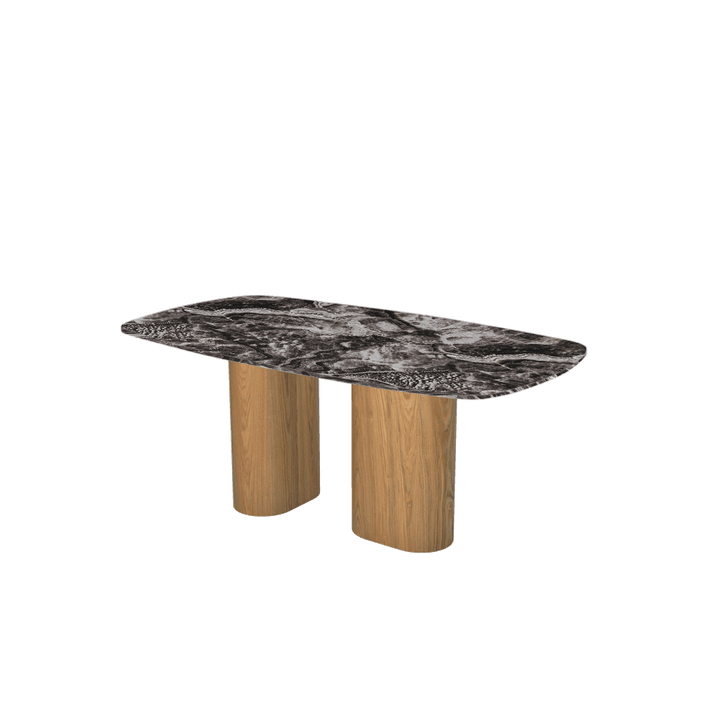 Rectangular Marble Dining Table 1.8×1.0m | Ash Wood Block Base