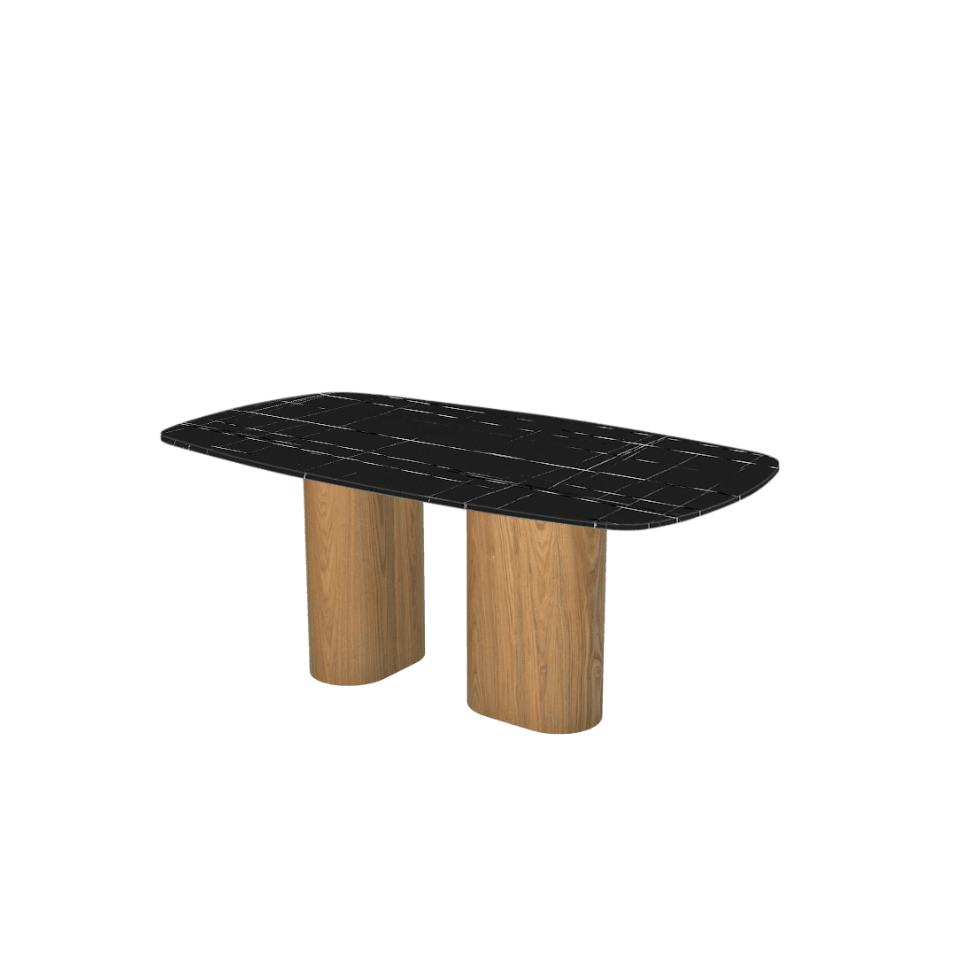 Rectangular Marble Dining Table 1.8×1.0m | Ash Wood Block Base
