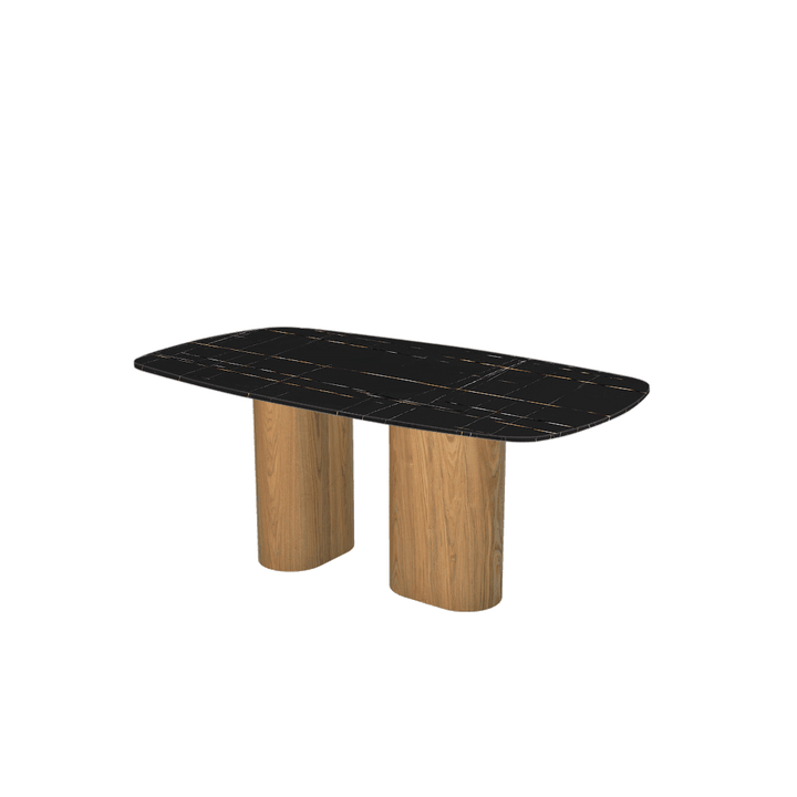Rectangular Marble Dining Table 1.8×1.0m | Ash Wood Block Base