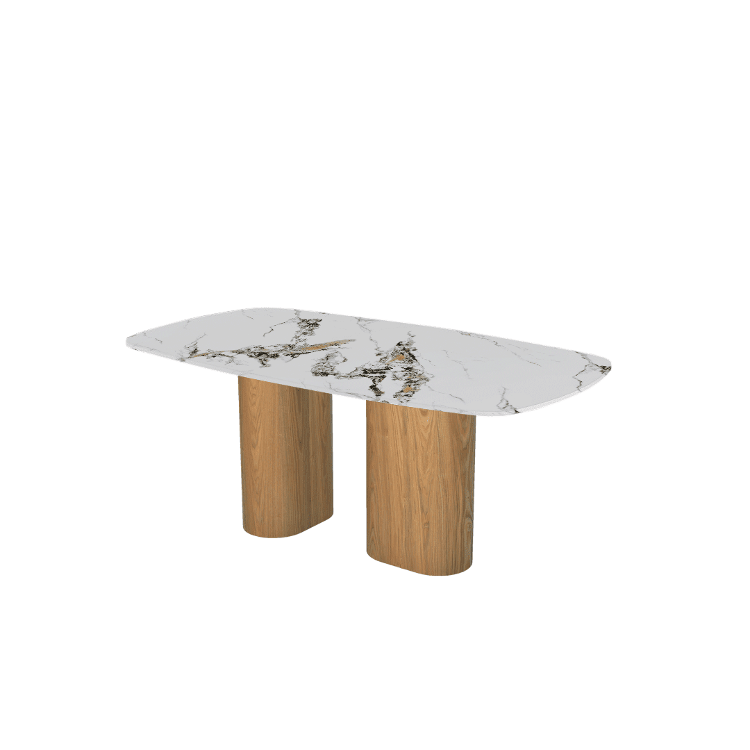 Rectangular Marble Dining Table 1.8×1.0m | Ash Wood Block Base