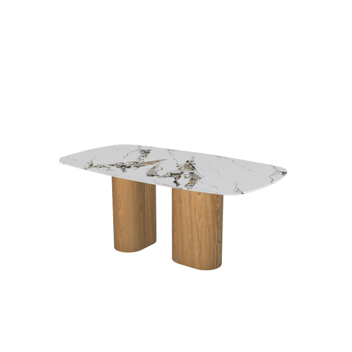 Rectangular Marble Dining Table 1.8×1.0m | Ash Wood Block Base