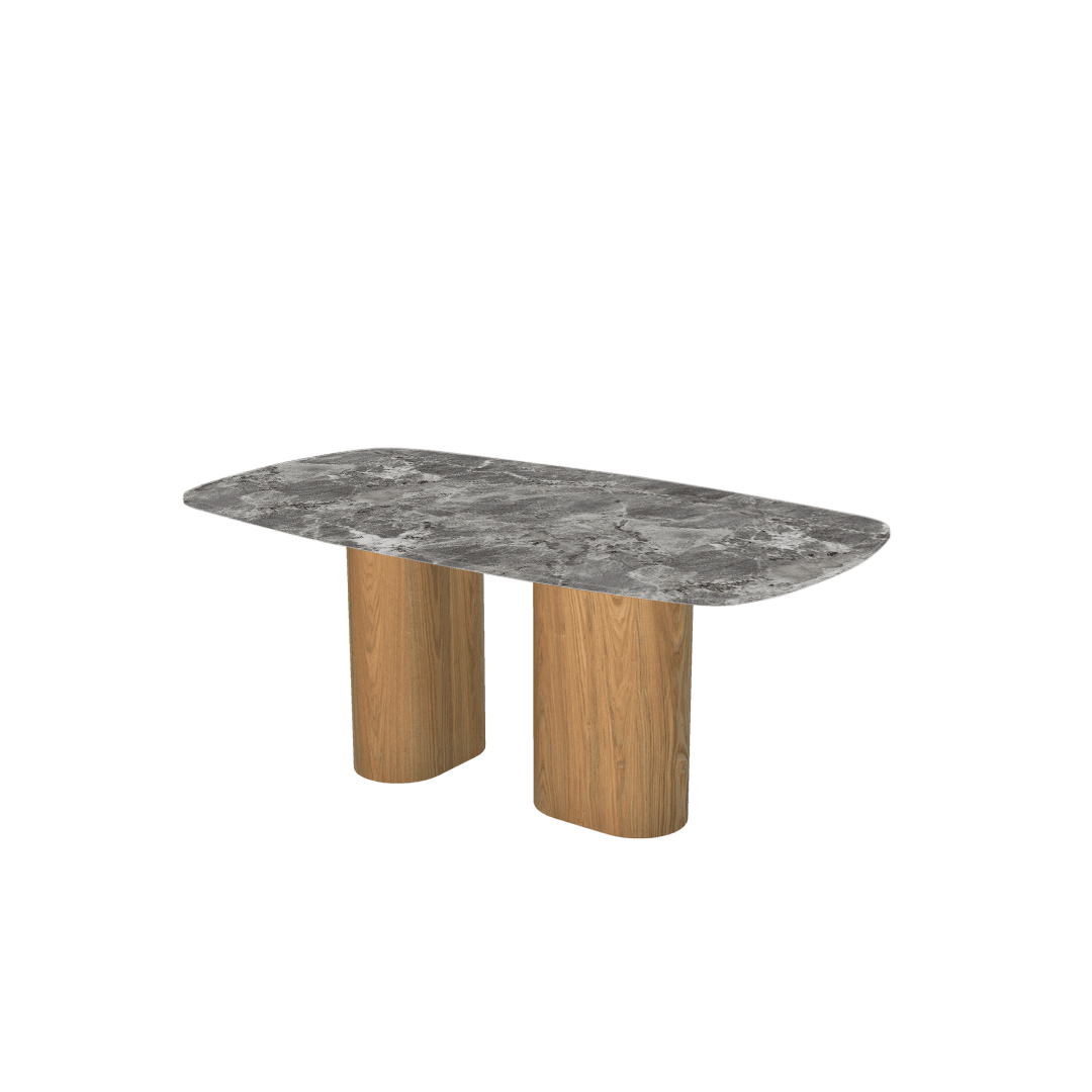 Rectangular Marble Dining Table 1.8×1.0m | Ash Wood Block Base