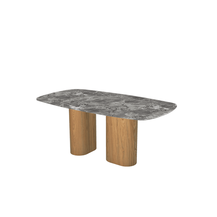 Rectangular Marble Dining Table 1.8×1.0m | Ash Wood Block Base