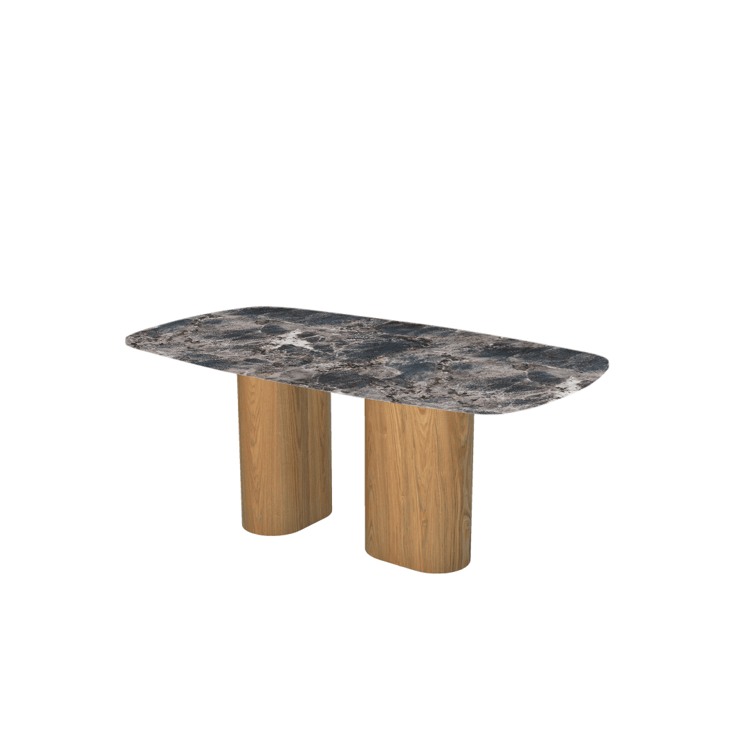 Rectangular Marble Dining Table 1.8×1.0m | Ash Wood Block Base