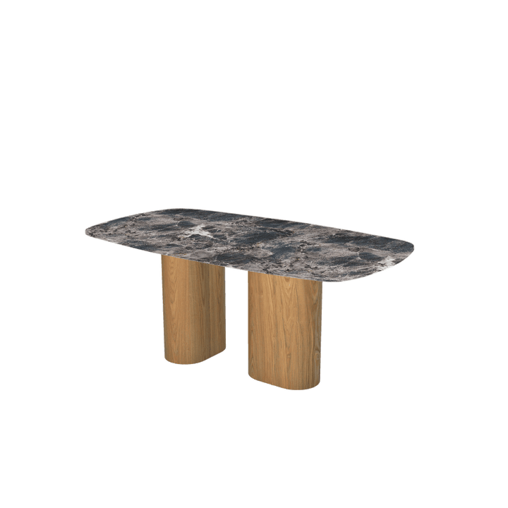 Rectangular Marble Dining Table 1.8×1.0m | Ash Wood Block Base