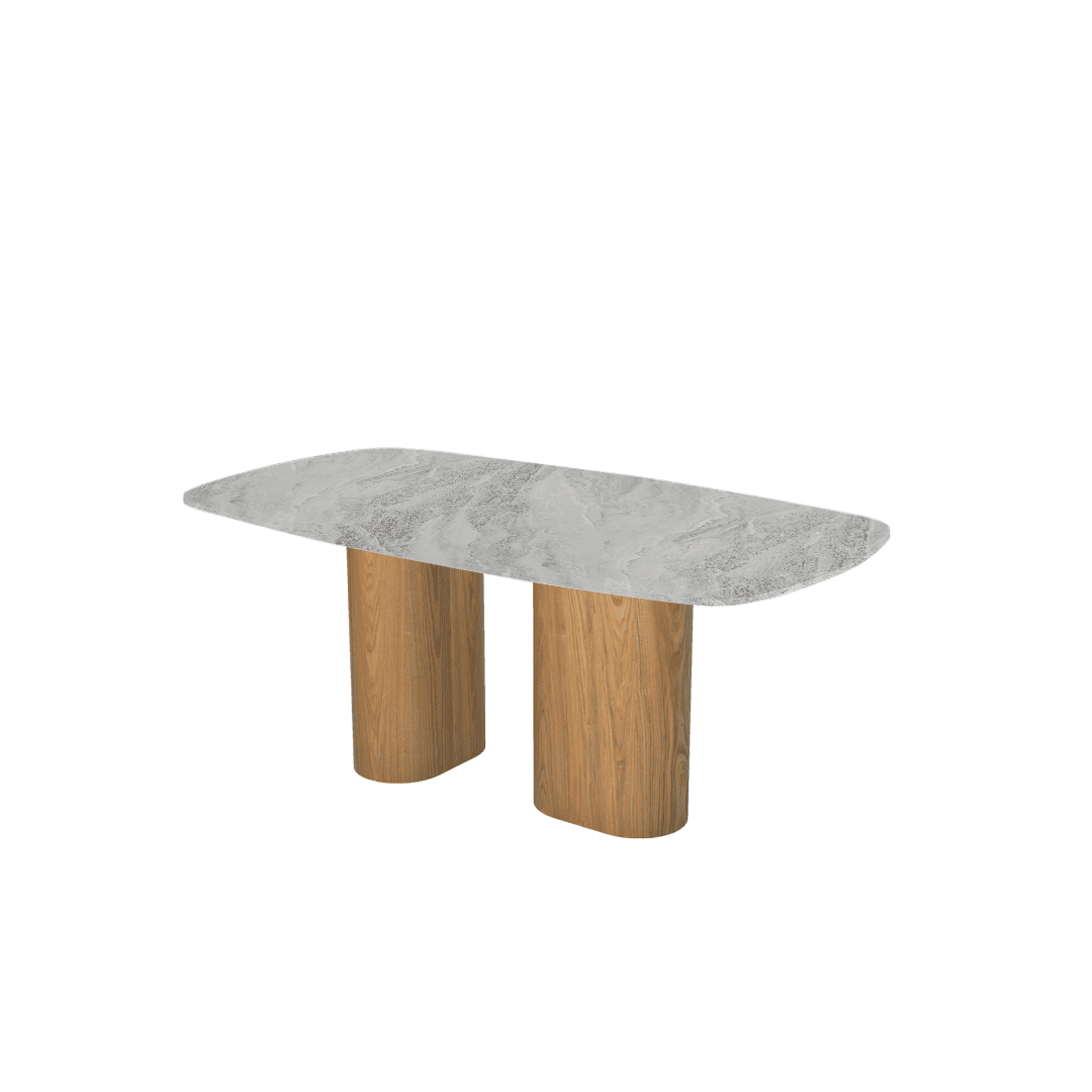 Rectangular Marble Dining Table 1.8×1.0m | Ash Wood Block Base