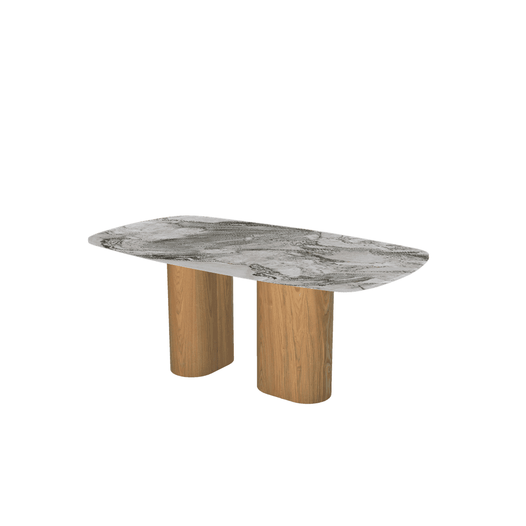 Rectangular Marble Dining Table 1.8×1.0m | Ash Wood Block Base