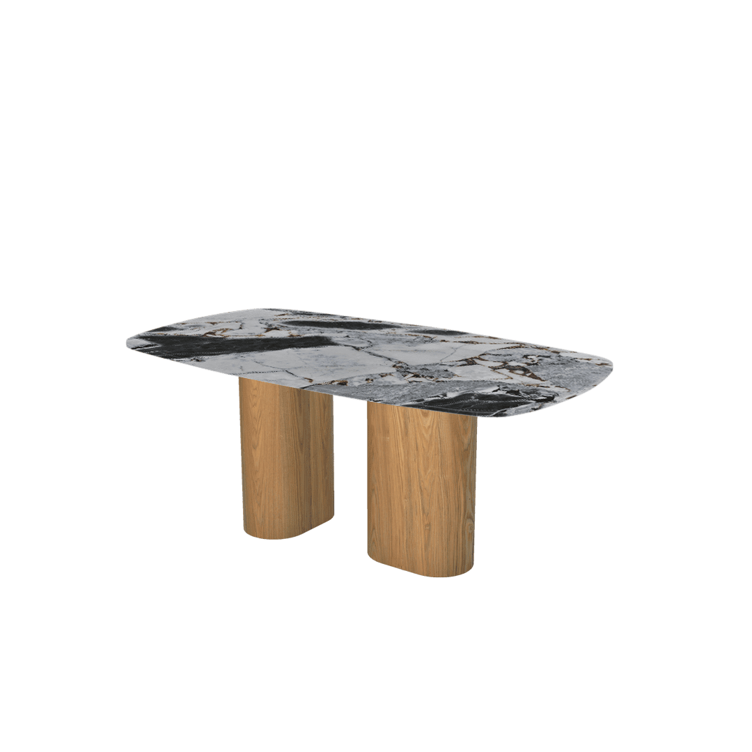 Rectangular Marble Dining Table 1.8×1.0m | Ash Wood Block Base