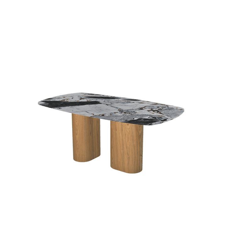 Rectangular Marble Dining Table 1.8×1.0m | Ash Wood Block Base