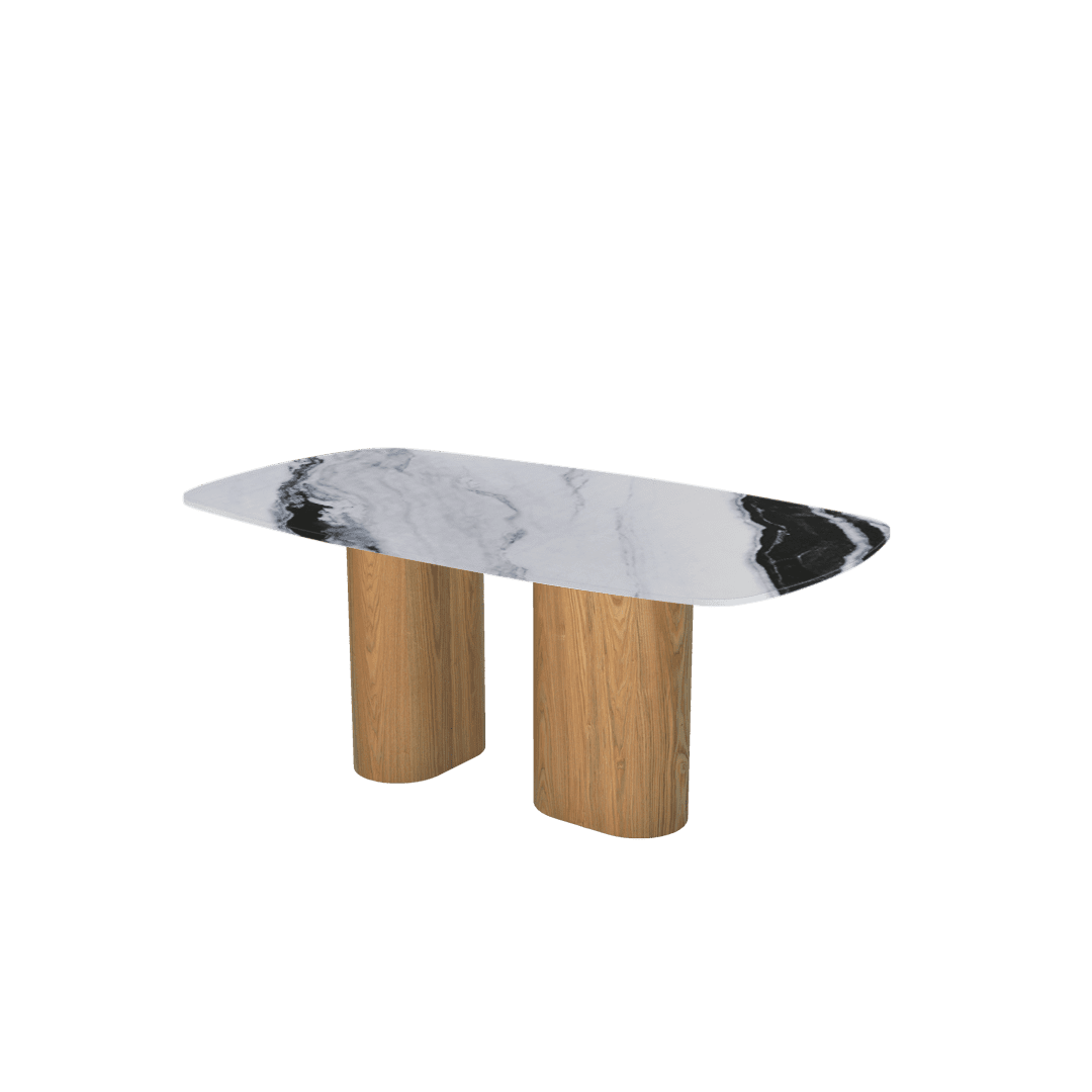 Rectangular Marble Dining Table 1.8×1.0m | Ash Wood Block Base