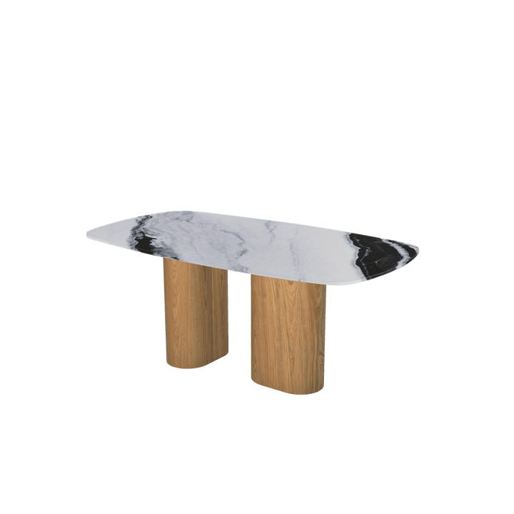 Rectangular Marble Dining Table 1.8×1.0m | Ash Wood Block Base
