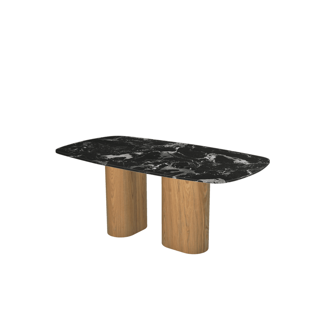Rectangular Marble Dining Table 1.8×1.0m | Ash Wood Block Base