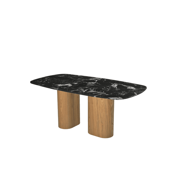 Rectangular Marble Dining Table 1.8×1.0m | Ash Wood Block Base