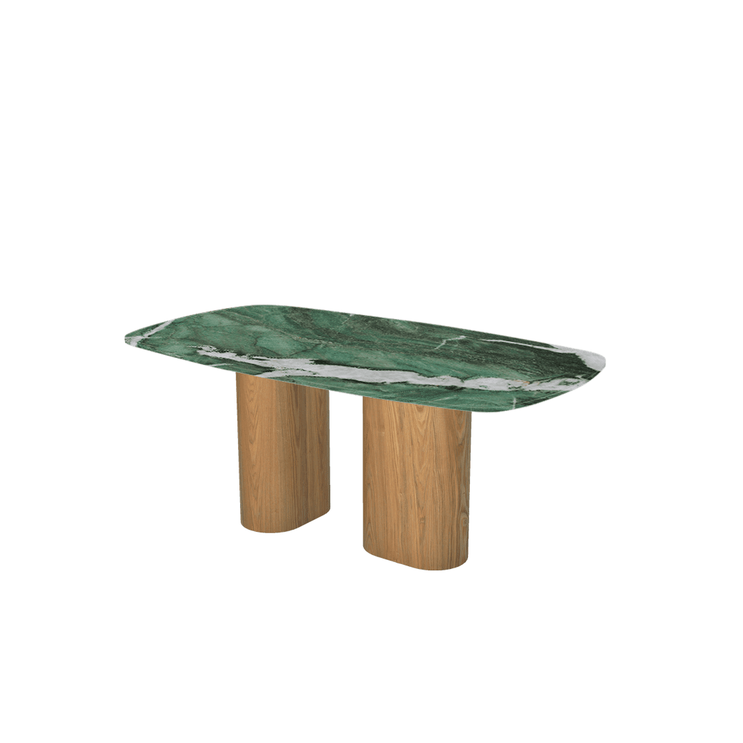 Rectangular Marble Dining Table 1.8×1.0m | Ash Wood Block Base