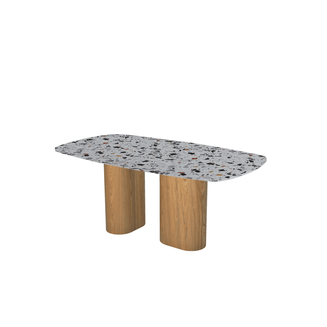 Rectangular Marble Dining Table 1.8×1.0m | Ash Wood Block Base