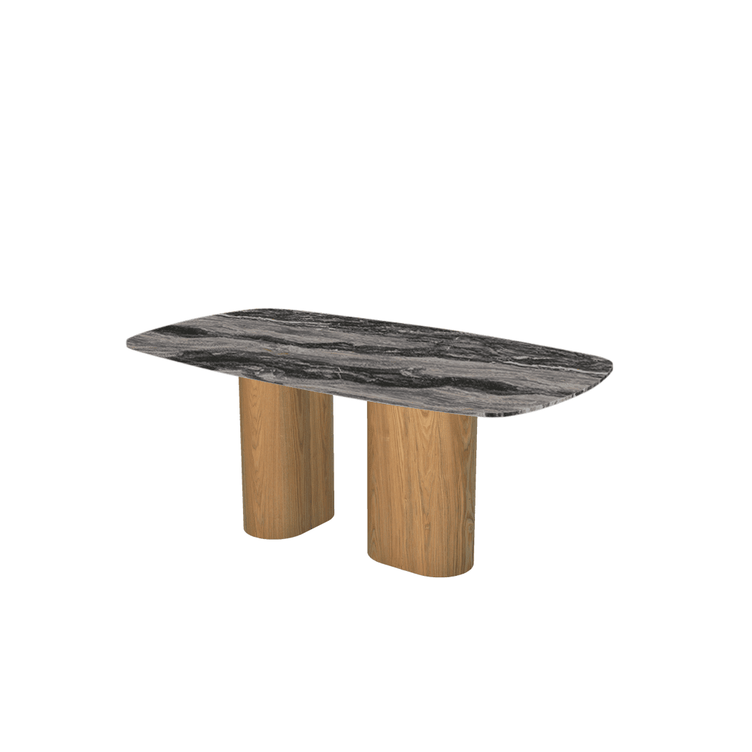 Rectangular Marble Dining Table 1.8×1.0m | Ash Wood Block Base