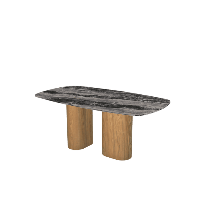 Rectangular Marble Dining Table 1.8×1.0m | Ash Wood Block Base