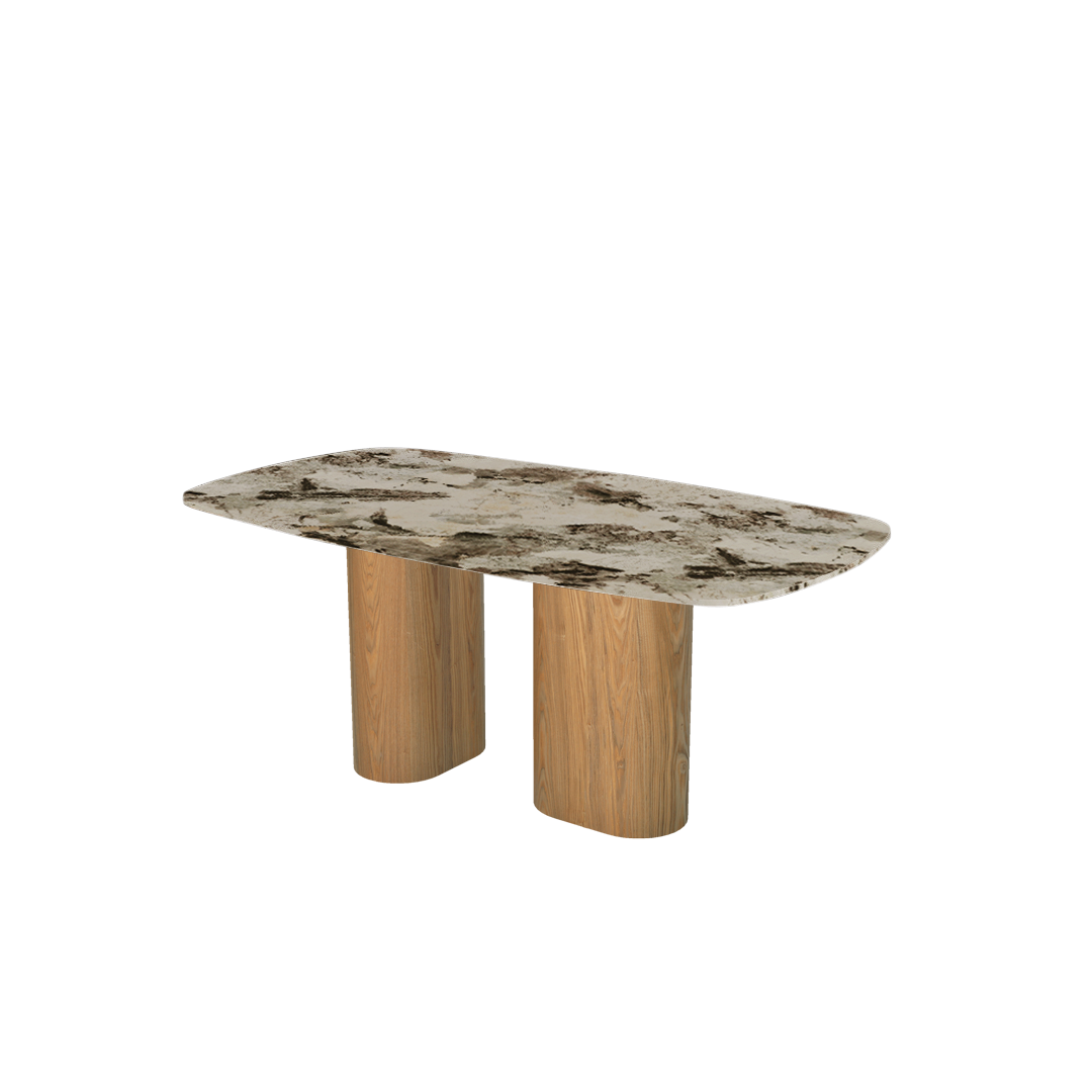 Rectangular Marble Dining Table 1.8×1.0m | Ash Wood Block Base