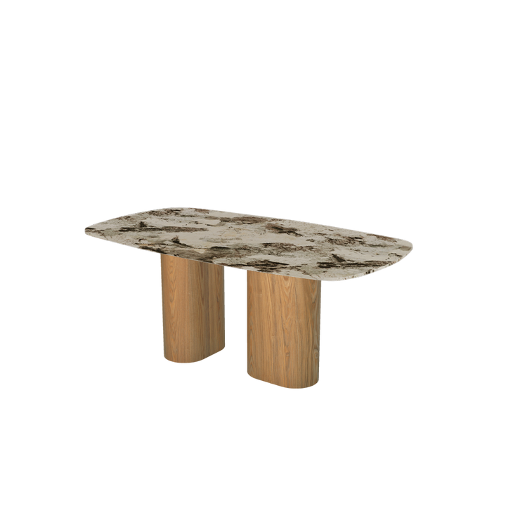 Rectangular Marble Dining Table 1.8×1.0m | Ash Wood Block Base