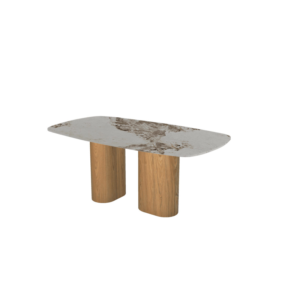 Rectangular Marble Dining Table 1.8×1.0m | Ash Wood Block Base