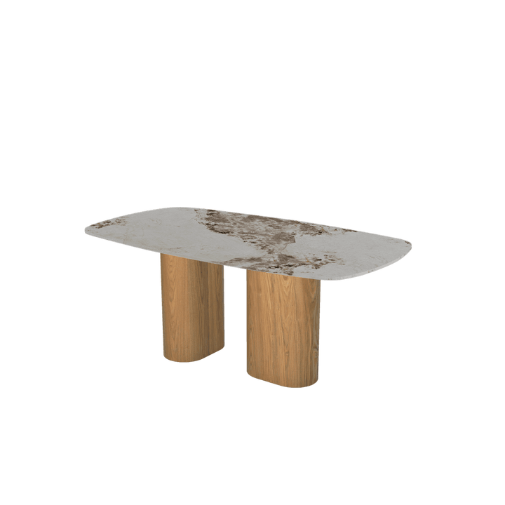 Rectangular Marble Dining Table 1.8×1.0m | Ash Wood Block Base