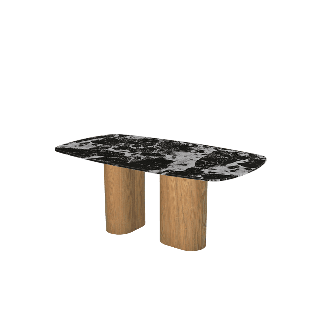 Rectangular Marble Dining Table 1.8×1.0m | Ash Wood Block Base