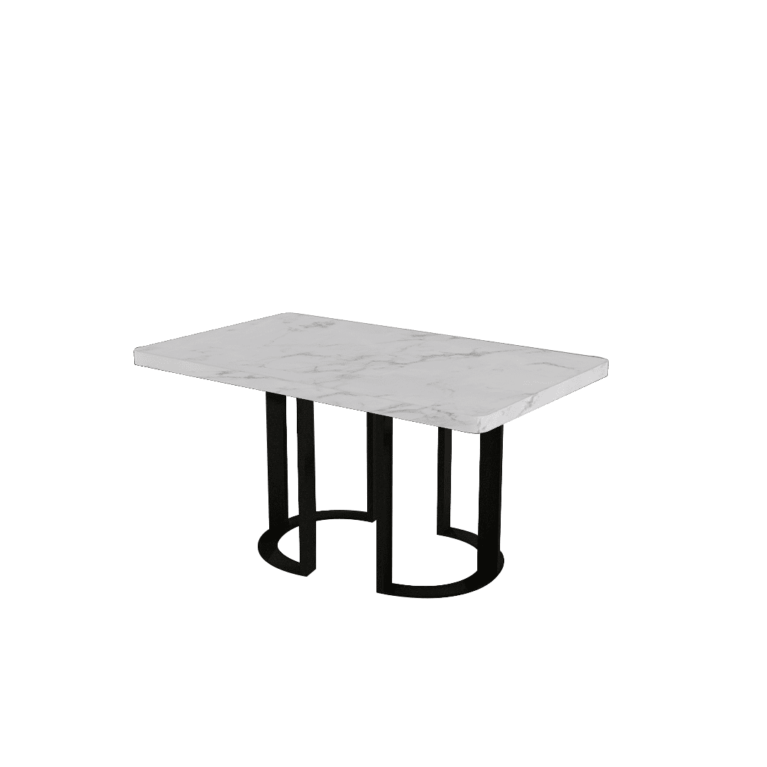 Rectangular Marble Dining Table 1.5×0.9m | Black Metal Loop Base