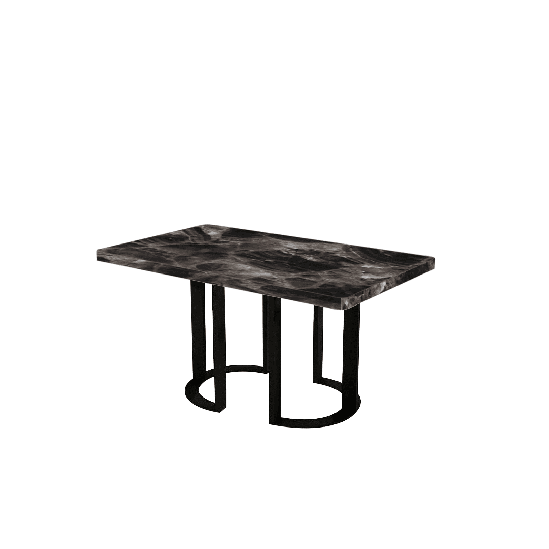 Rectangular Marble Dining Table 1.5×0.9m | Black Metal Loop Base