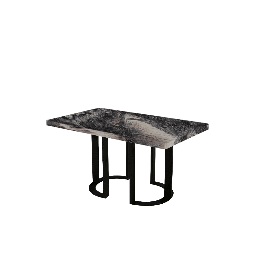 Rectangular Marble Dining Table 1.5×0.9m | Black Metal Loop Base