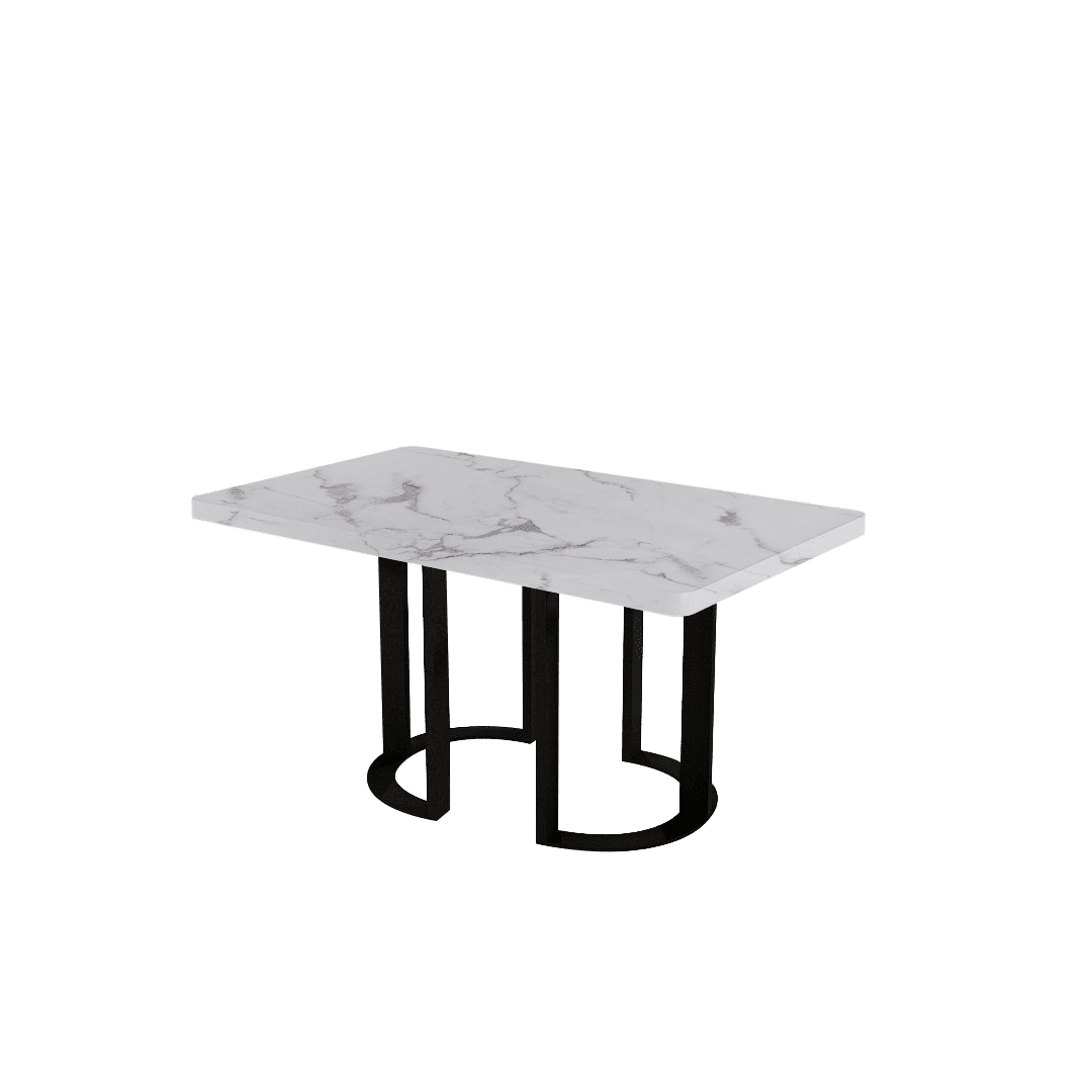 Rectangular Marble Dining Table 1.5×0.9m | Black Metal Loop Base