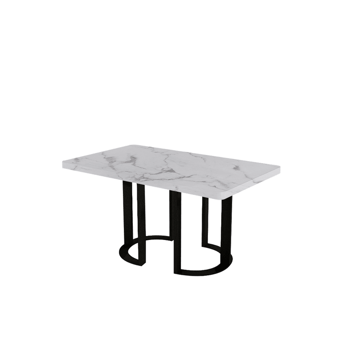 Rectangular Marble Dining Table 1.5×0.9m | Black Metal Loop Base