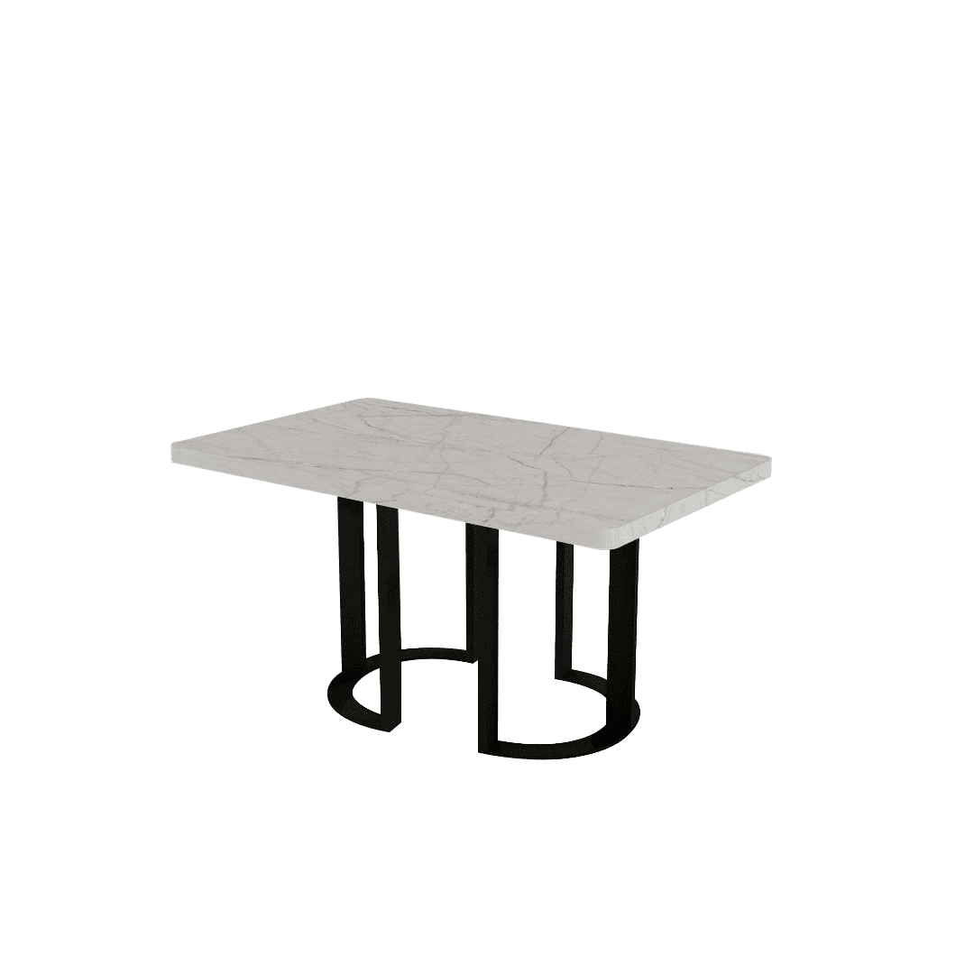 Rectangular Marble Dining Table 1.5×0.9m | Black Metal Loop Base