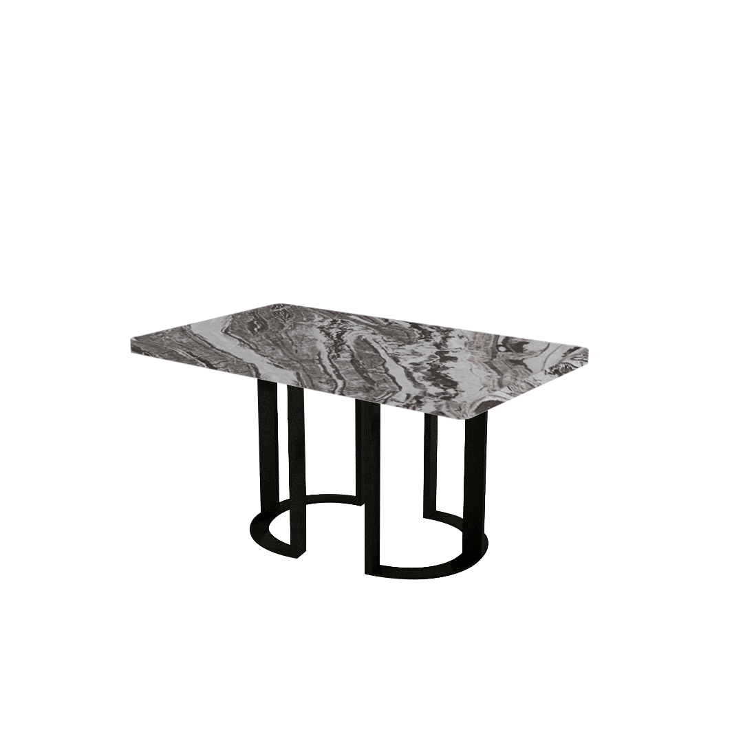 Rectangular Marble Dining Table 1.5×0.9m | Black Metal Loop Base