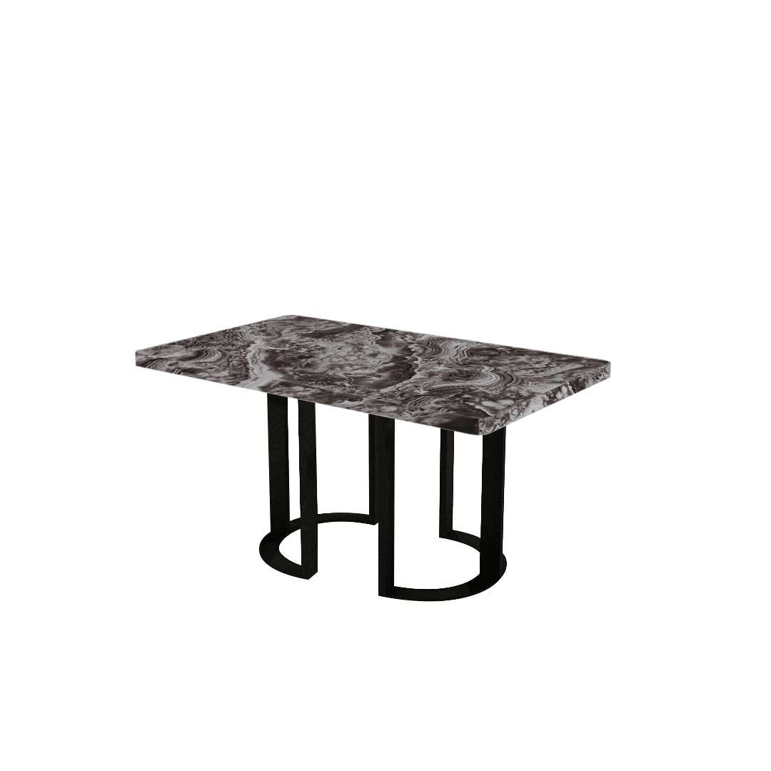 Rectangular Marble Dining Table 1.5×0.9m | Black Metal Loop Base