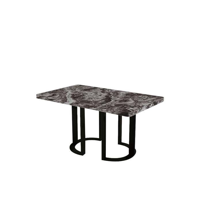Rectangular Marble Dining Table 1.5×0.9m | Black Metal Loop Base