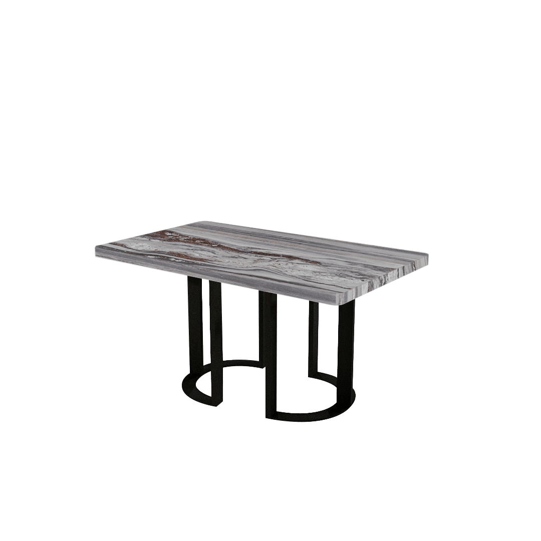 Rectangular Marble Dining Table 1.5×0.9m | Black Metal Loop Base