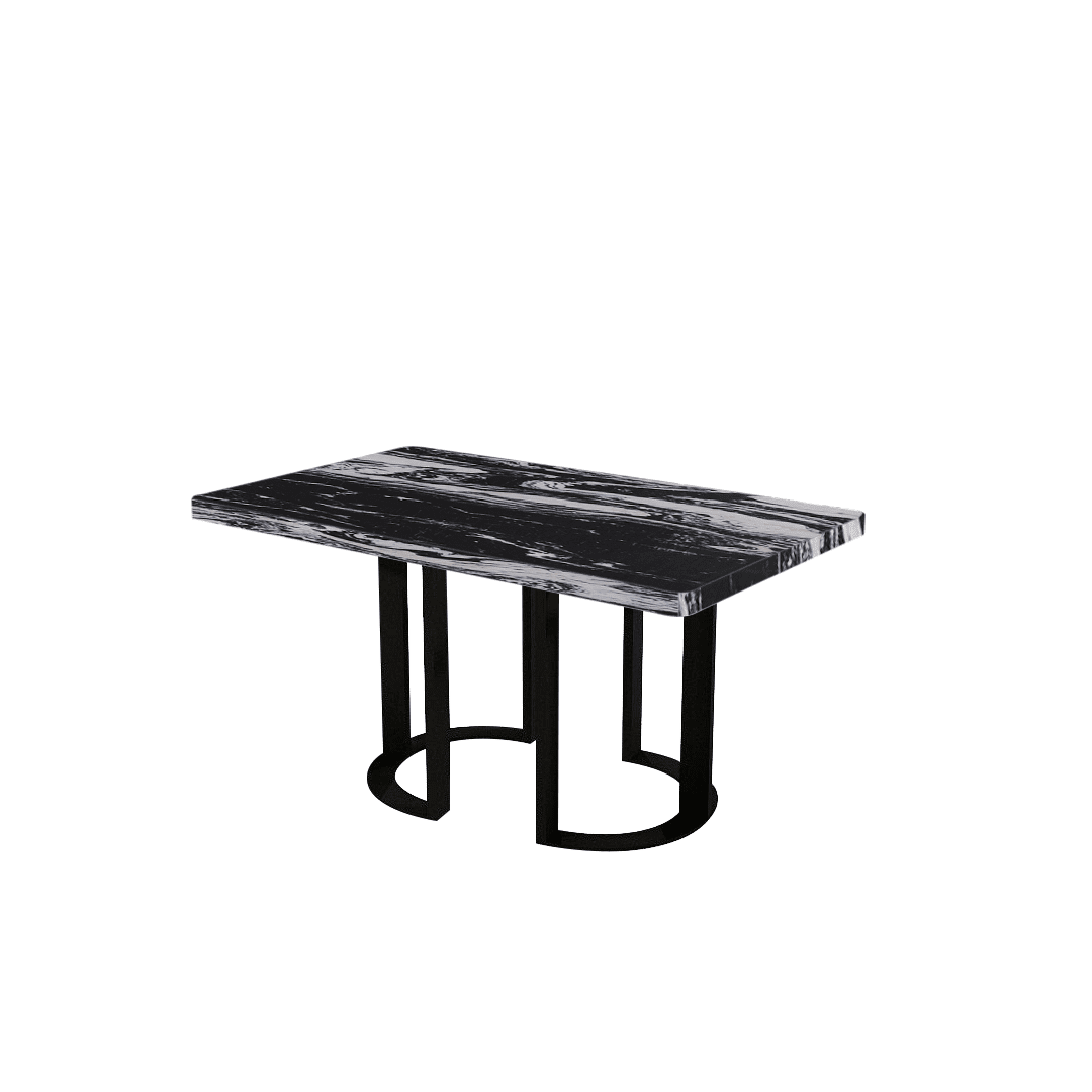 Rectangular Marble Dining Table 1.5×0.9m | Black Metal Loop Base