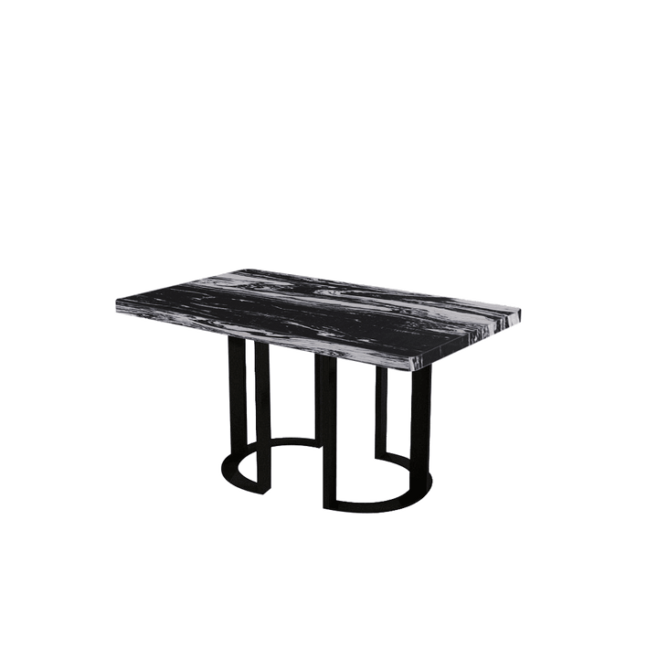 Rectangular Marble Dining Table 1.5×0.9m | Black Metal Loop Base
