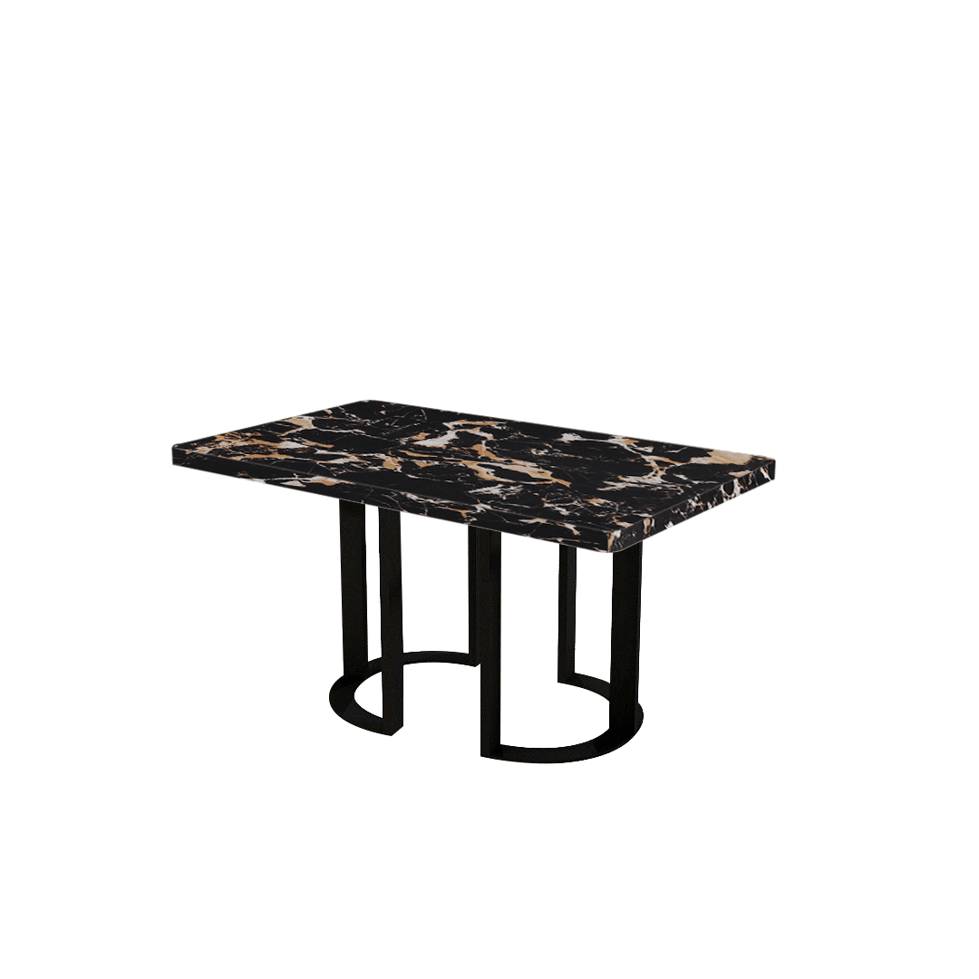 Rectangular Marble Dining Table 1.5×0.9m | Black Metal Loop Base