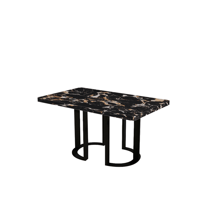 Rectangular Marble Dining Table 1.5×0.9m | Black Metal Loop Base