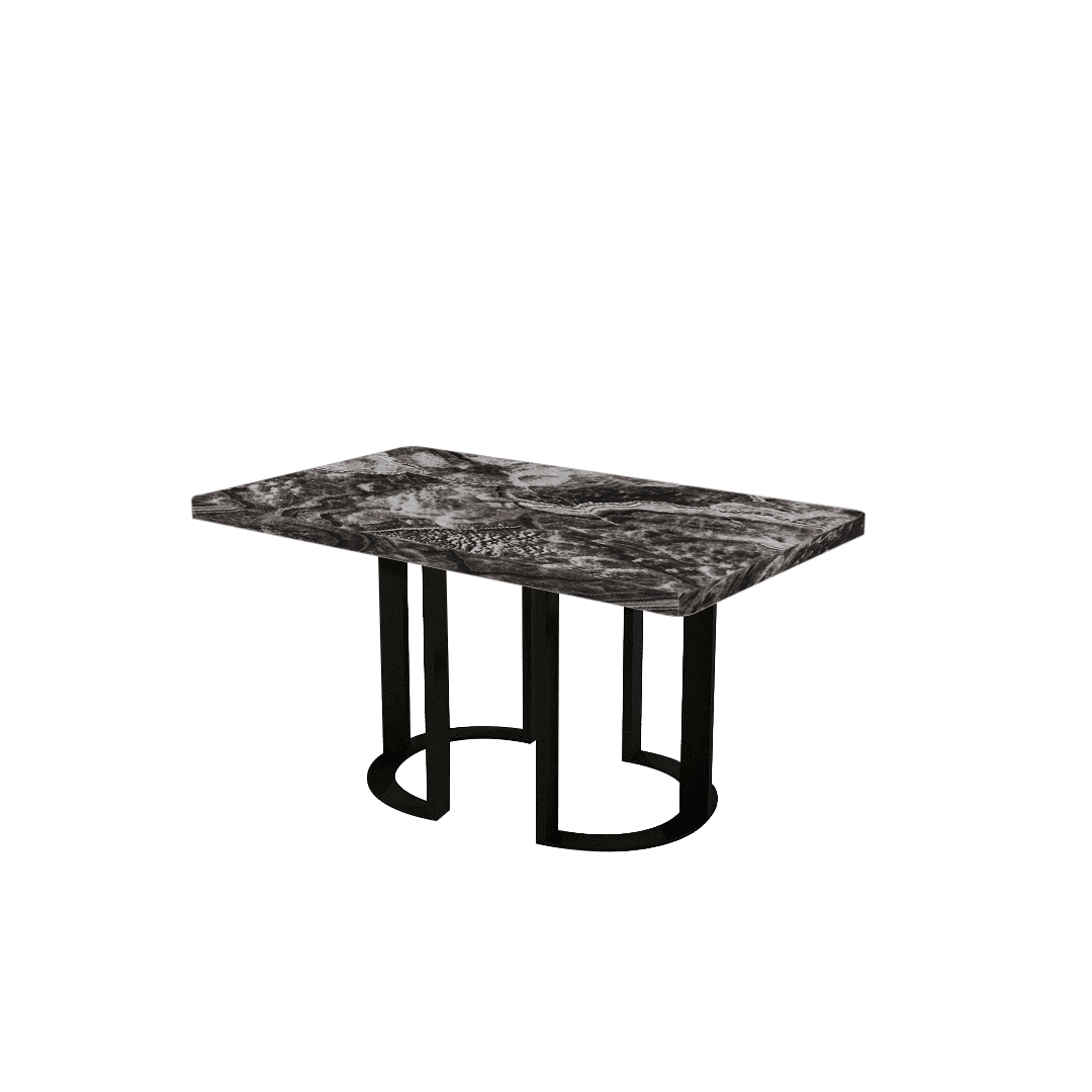 Rectangular Marble Dining Table 1.5×0.9m | Black Metal Loop Base