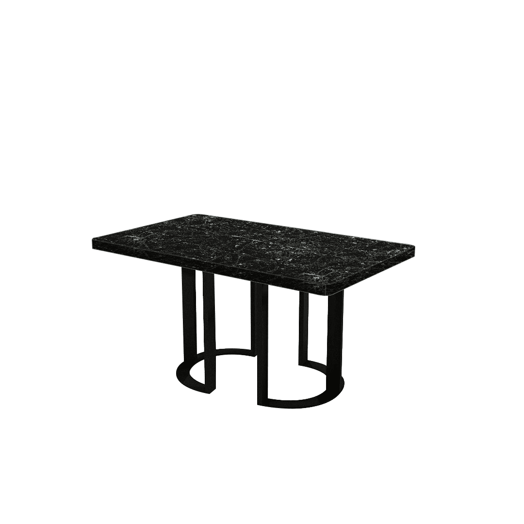 Rectangular Marble Dining Table 1.5×0.9m | Black Metal Loop Base