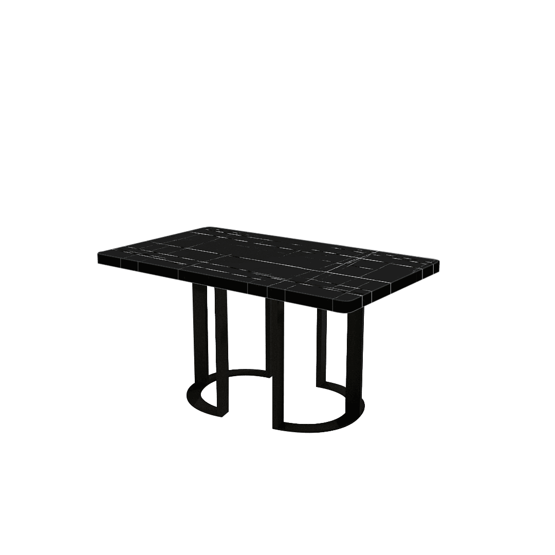 Rectangular Marble Dining Table 1.5×0.9m | Black Metal Loop Base