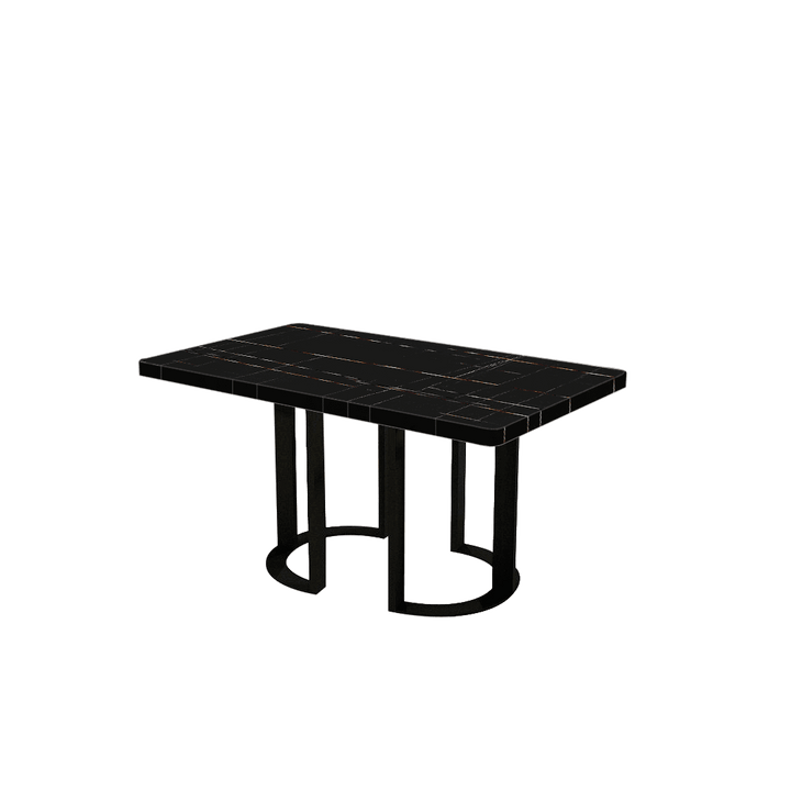 Rectangular Marble Dining Table 1.5×0.9m | Black Metal Loop Base