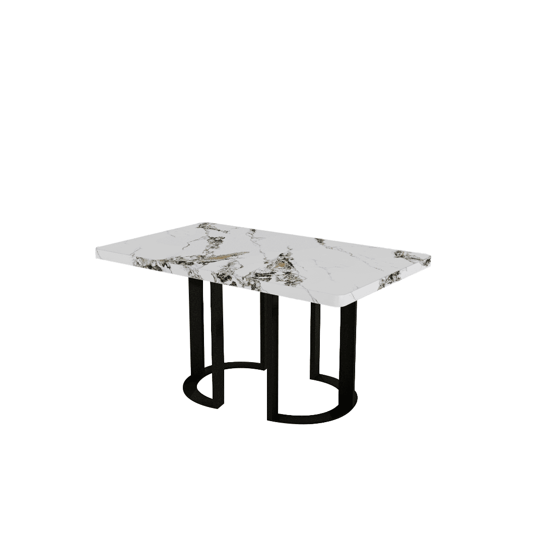 Rectangular Marble Dining Table 1.5×0.9m | Black Metal Loop Base