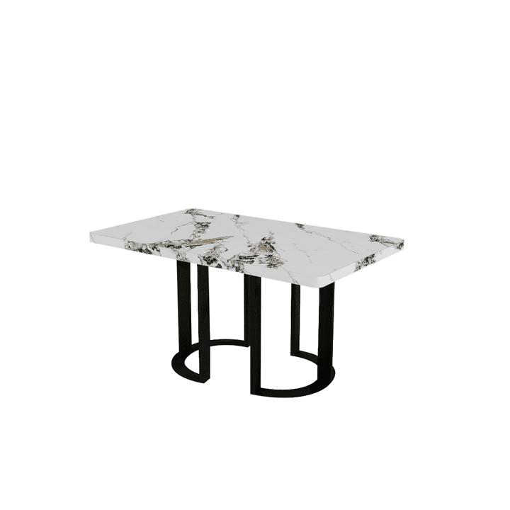 Rectangular Marble Dining Table 1.5×0.9m | Black Metal Loop Base