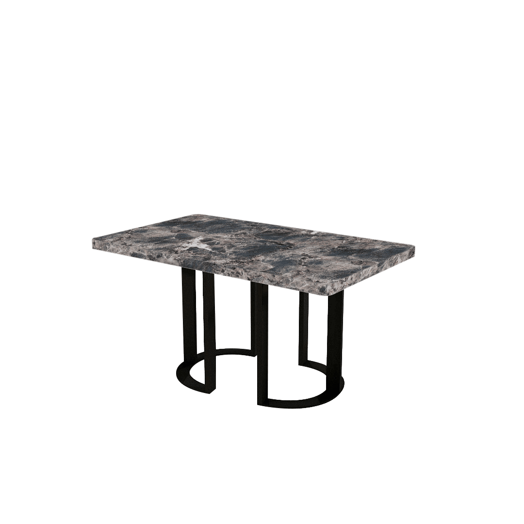 Rectangular Marble Dining Table 1.5×0.9m | Black Metal Loop Base