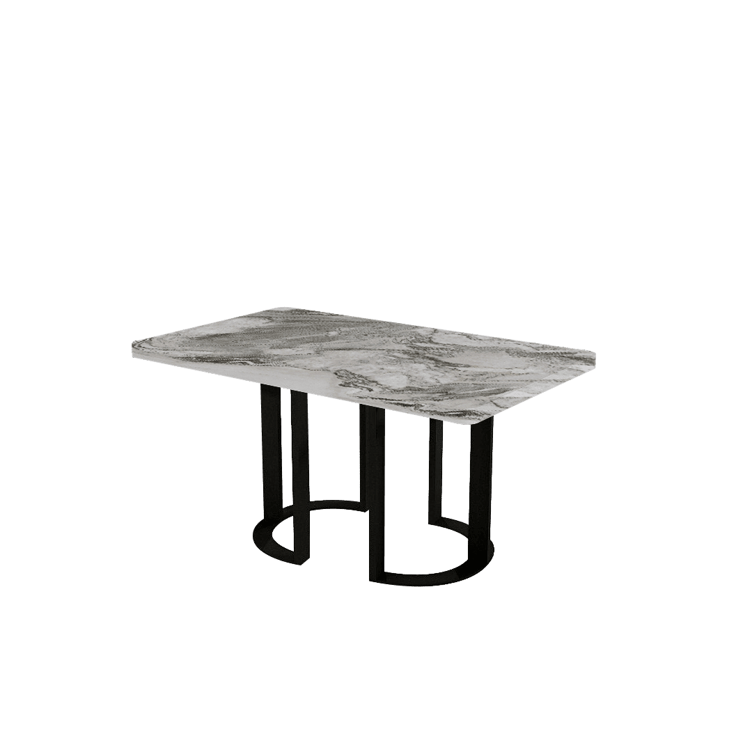 Rectangular Marble Dining Table 1.5×0.9m | Black Metal Loop Base