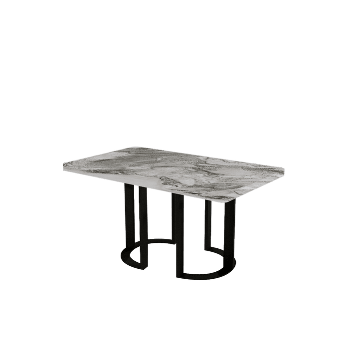 Rectangular Marble Dining Table 1.5×0.9m | Black Metal Loop Base