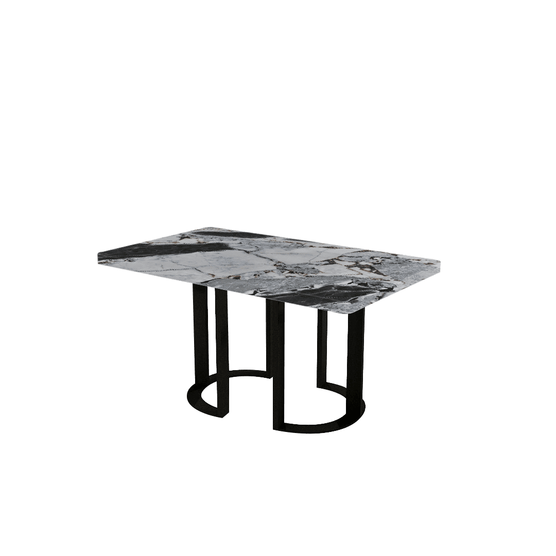 Rectangular Marble Dining Table 1.5×0.9m | Black Metal Loop Base